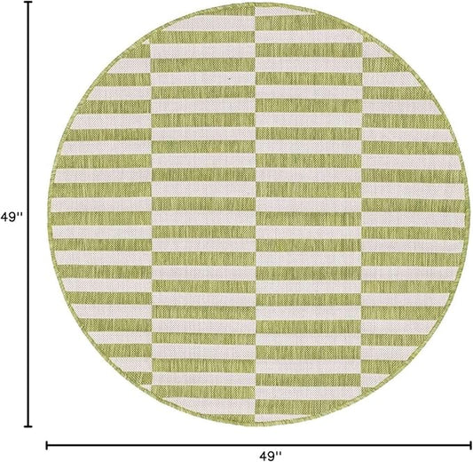 Unique Loom Outdoor Striped Collection Area Rug - Striped (4' 1" Round, Green/Ivory)