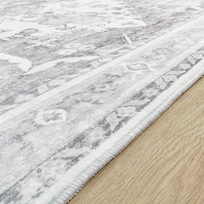 Paco Home Vintage Area Rug with Faded Oriental Pattern in Grey, Size: 4' x 5'3"
