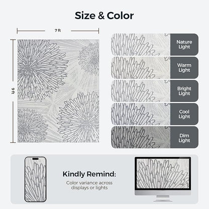 WITSHOCK 7x9 Washable Rug for Living Room,Modern Floral Distress Print Pattern Area Rugs,Stain Resistant with Non Slip Backing Carpet for Dining Room,Bedroom & Home Decor,Grey White
