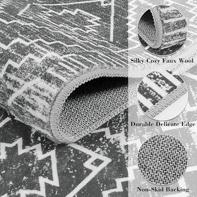 Wonnitar Moroccan Hallway Runner Rug 10 ft, Machine Washable 2'6"x10' Long Runner Rugs for Kitchen, Boho Non-Skid Soft Low Pile Carpet Runner for Entryway Hall Entrance (Dark Grey,2'6"x10')
