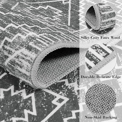 Wonnitar Moroccan Hallway Runner Rug 10 ft, Machine Washable 2'6"x10' Long Runner Rugs for Kitchen, Boho Non-Skid Soft Low Pile Carpet Runner for Entryway Hall Entrance (Dark Grey,2'6"x10')