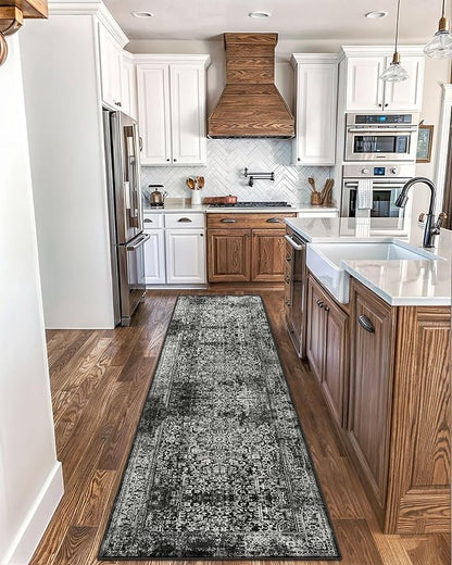 vivorug Runner Rug 2'x8' Vintage Washable Non-Slip Runners for Hallways Kitchen Entryway Laundry Room Carpet Hallway Runner, Black and White Rug