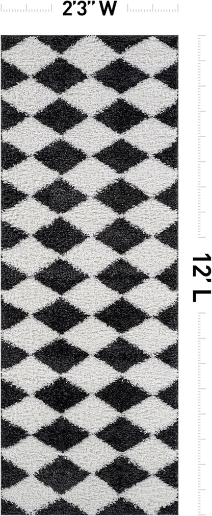 Rugshop Diamond Wave Pattern Shag Runner Rug Anthracite Dark Gray 2' 3" x 12' Great for Long Hallways, Open Entryways, Kitchens