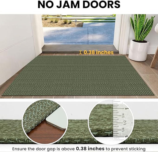 IOHOUZE Small Area Rug 2x3 Washable Woven Rugs for Entryway Non Slip Rubber Backed Front Door Rugs Indoor Doormat Throw Rug Floor Carpet for Entrance Kitchen, Olive Green/Dusty Green