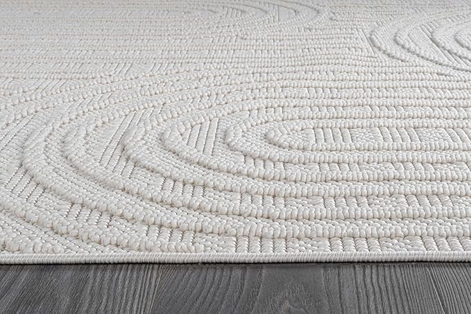 Beverly Rug Micro Loop Area Rug White 5x7 Modern Luxury Soft Circle Geometric Durable Indoor Area Rugs for Living Dining Room Office Stain Resistant Non Shedding Casual Indoor Carpet White 5 x 7