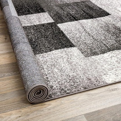 Rugshop Gray Modern Distressed Boxes Non-Shedding Runner Rug, Durable Low-Maintenance Design for Hallway, Corridor and Kitchen, 2' x 7'