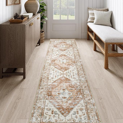 Lahome Boho Hallway Runners - 2x8 Runner Rug Non-Slip Washable Kitchen Runner Non-Shedding Lightweitht Floor Runners, Oriental Distressed Print Indoor Carpet Runner for Entrance Laundry Living Room