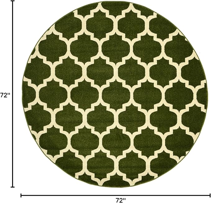 Rugs.com Lattice Collection Rug – 6 Ft Round Dark Green Medium Rug Perfect for Kitchens, Dining Rooms