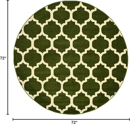 Rugs.com Lattice Collection Rug – 6 Ft Round Dark Green Medium Rug Perfect for Kitchens, Dining Rooms