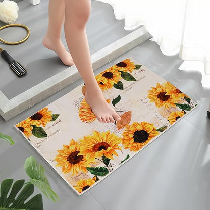Sunflower Area Rug - 2' x 3' Vintage Oil Painting Artwork Small Rug Doormat Vintage Floral Non-Slip Washable Low-Pile Floor Carpet for Living Room Bedroom Dinning Room Kitchen Bathroom