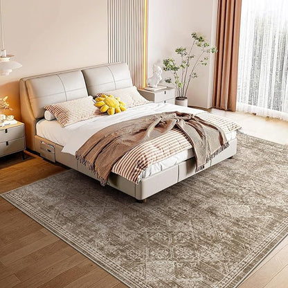 WITSHOCK 5x7 Area Rugs for Living Room: Machine Washable Non Slip Modern Abstract Carpet - Low Pile Print Rug for Bedroom Dining Room - Stain Resistant for Household - Pet Owners (Earthy Brown)