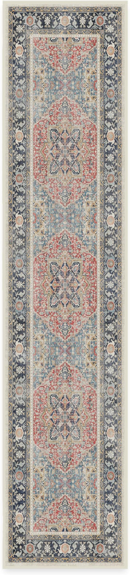 RUGGABLE Washable Vintage Runner Rug – Kamran Cayenne Red 2.5x12, Stain-Resistant, Non-Slip Hallway Runner – Machine Washable Rug for Hallway, Entryway, Living Room & Kitchen–with Standard Pad