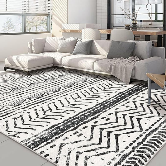 Nakagishi Black Rug Living Room Rugs: 10x14 Machine Washable Boho Large Neutral Modern Soft Moroccan Stain Resistant Indoor Floor Non Slip Accent Carpet for Bedroom Nursery Kids Playroom Office