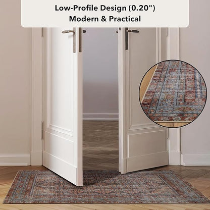 Kuden 2'6"x7' Runner Rug, Machine Washable Area Rug with Non-Slip Backing, Vintage Style, Soft, Easy Clean, Low Pile Rug for Hallway, Entryway, Kitchen, Bedroom