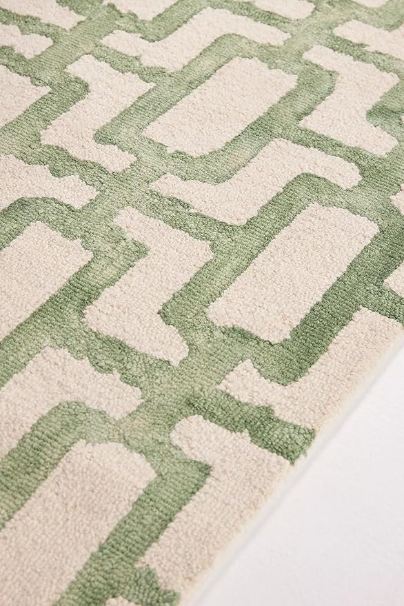 Hand-Tufted Wool Marengo Rug in Green – Modern Geometric Pattern Carpet for Living Room & Bedroom – Durable & Soft– 4.6 x 6.6