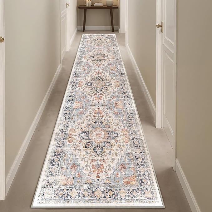 Enkor Runner Rugs for Hallway, 2x10 Washable Soft Non Slip Floor Rugs for Kitchen, Modern Mat for Living Room Bedroom Entryway Orange & Black