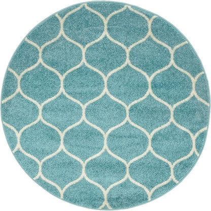 Rugs.com Lattice Frieze Collection Rug – 4' Round Light Blue Medium Rug Perfect for Kitchens, Dining Rooms