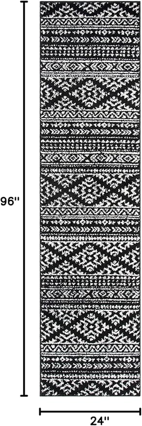 SAFAVIEH Tulum Collection Runner Rug - 2' x 8', Black & Ivory, Moroccan Boho Tribal Design, Non-Shedding & Easy to Clean, Ideal for Living Room, Hallway, Foyer, Entryway, Bedroom (TUL272Z)