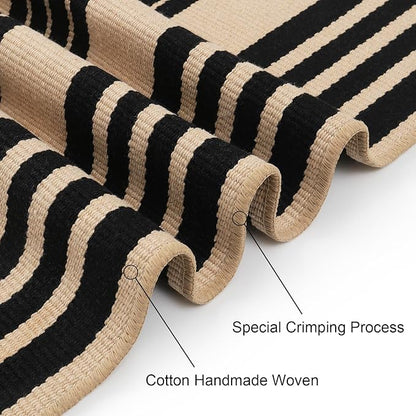 Black and Khaki Striped Rugs 2.3'x3.6', Washable Hand Woven Front Door Rug, Reversible Outdoor Welcome Mat Foldable Layered Door Mats for Entryway Porch Decor Home Entrance