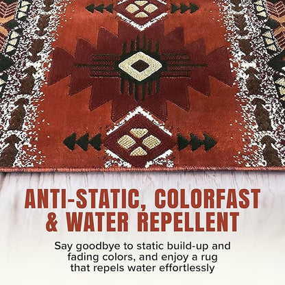 YHSF South West Native American Area Rug C318 - Easy Clean, Thick, Soft, Durable Native Tribal American Indian Inspired Rug for Bedroom/Living Room and More - Rust, 8 Feet x 10 Feet