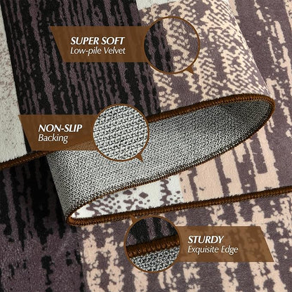 Indoor Runner Rug, Washable Runner Rug with Rubber Backing, Modern Geometric Patchwork Aesthetic Carpet for Bedroom, Living Room, Hallway, Entryway,Washable Rugs Rockwood Collection,2.7x10Ft Chocolate