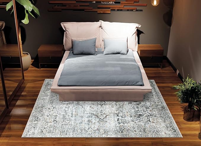 Bloom Rugs Caria Washable Non-Slip 8x10 Rug - Ivory/Gray/Caramel Traditional Area Rug for Living Room, Bedroom, Dining Room, and Kitchen - Exact Size: 7'8" x 10'
