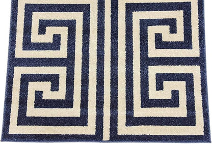 Unique Loom Athens Collection Classic Geometric Modern Border Design Area Rug (3' 3 x 5' 3 Rectangular, Navy Blue/ Beige)
