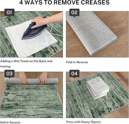 Modern Abstract Runner Rug 2x6, Forest Green Washable Kitchen Runner Non-Slip Soft Hallway Rug Runner Thin Print Faux Wool Carpet for Entryway Bedroom Laundry Room Indoor Home Decor