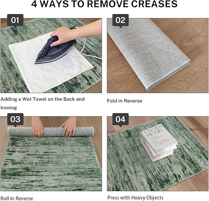 Modern Abstract Hallway Runner Rug, Forest Green Washable Kitchen Runner Non-Slip Soft 2x8 Runner Rug Thin Print Faux Wool Carpet for Entryway Bedroom Laundry Room Indoor