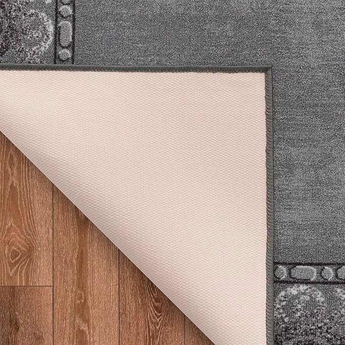 Antep Rugs Alfombras Bordered Modern 4x6 Non-Slip (Non-Skid) Low Pile Rubber Backing Indoor Area Rug (Gray, 4' x 5'8")