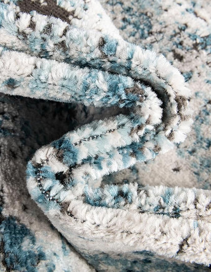 Rugs.com Leipzig Collection Rug – 8 Ft Runner Blue Low-Pile Rug Perfect for Hallways, Entryways