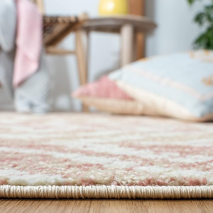 SAFAVIEH Adirondack Collection Area Rug - 6' Square, Rose & Gold, Modern Diamond Distressed Design, Non-Shedding & Easy Care, Ideal for High Traffic Areas in Living Room, Bedroom (ADR131Q)