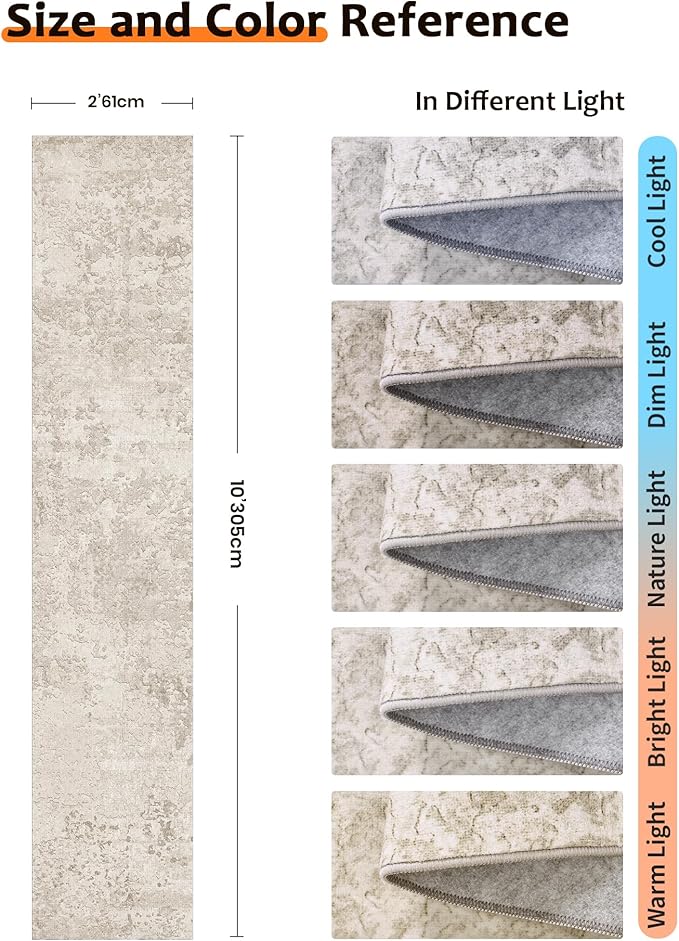 Art&Tuft 2x10 Runner Rug - Washable Runner Rugs, Non-Slip Runner Rug for Hallway, Low-Pile 2x10 Rug Runner Kitchen Laundry Room Rug Throw Carpet for Entrance Bedroom Living Room, Beige