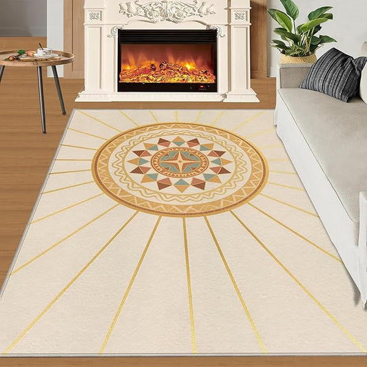 Boho Sun Area Rugs 3x5ft, Minimalist Line Boys Rugs for Bedroom, Geometric Solar Kids Room Rug Soft Fuzzy Washable for Living Room Game Room Coffee Table