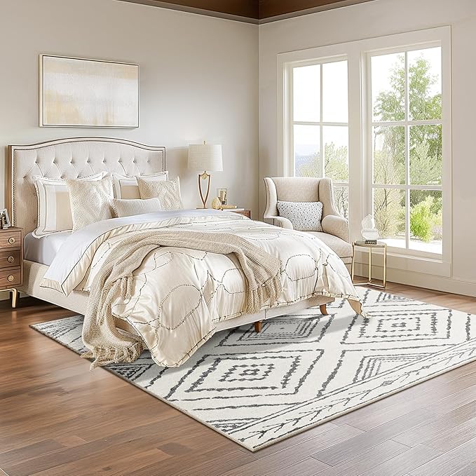 Area Rug 6x6 Rug Machine Washable Non-Slip Low Pile Print Pattern Western Rug for Living Room Bedroom Entryway Tribal Series -Navywhite/Black