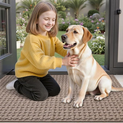 LUMI Washable Door Mat Indoor Entrance 32x48, Dirt Trapper Front Door Mats with Absorbent Interior and Non-Slip Rubber Backing, Entryway Doormat, Beige