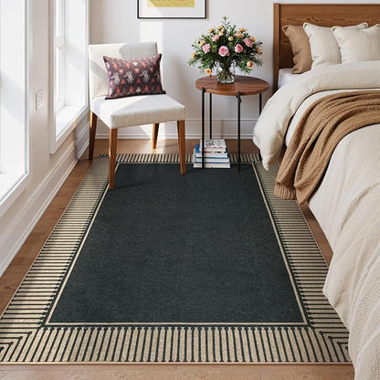 Moynesa Striped Border Easy Jute Outdoor Rug 4x6, Washable Indoor Outdoor Patio Area Rugs for Balcony Backyard Non Slip, Modern Classic Farmhouse Carpet for Living Room, Black