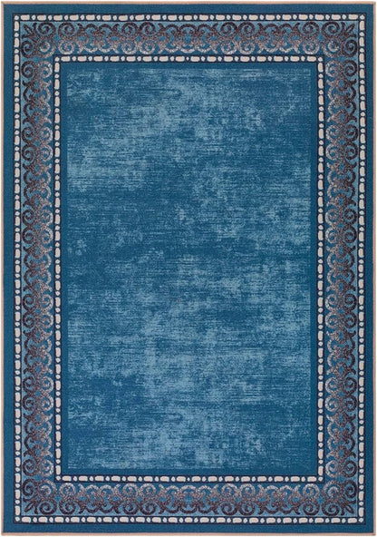 Antep Rugs Alfombras Bordered Modern 3x5 Non-Slip (Non-Skid) Low Pile Rubber Backing Indoor Area Rug (Turquoise Blue, 3' x 5')