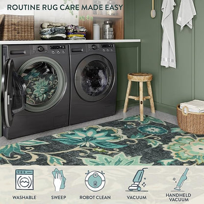 Lahome Floral Living Room Rug - 3x5 Area Rugs for Bedroom Machine Washable Non-Slip Throw Kitchen Entryway Rug Soft Paisley Print Distressed Floor Capet for Office Laundry Room Dining Room Bathroom