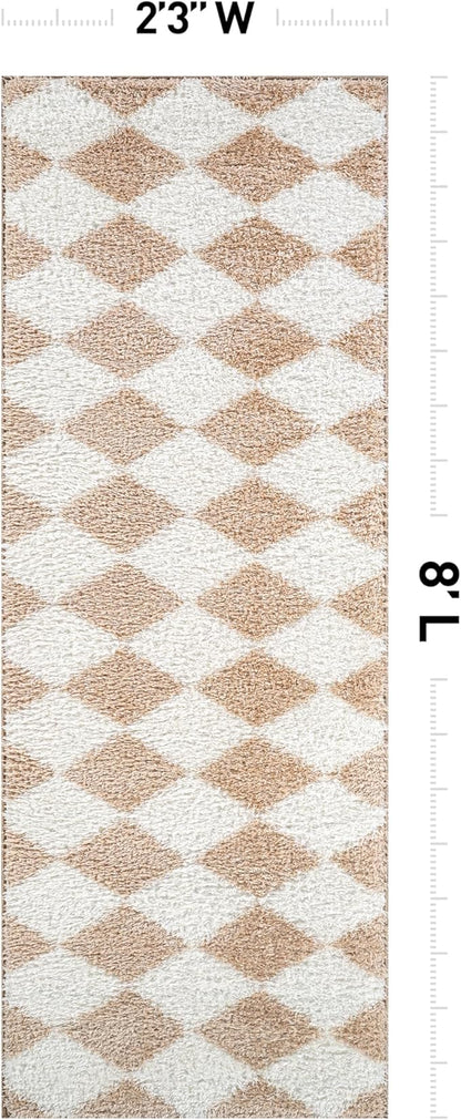 Rugshop Diamond Wave Shag Runner Rug Beige 2' 3" x 8' Perfect for Hallways, Kitchens, or Behind The Sofa