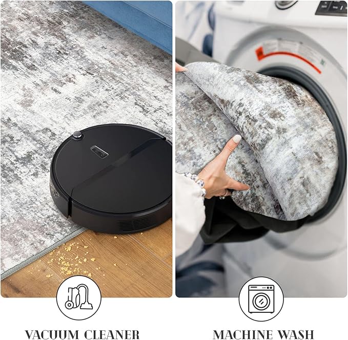 Modern Abstract Runner Rug for Bedroom 2x7, Beige Grey Washable Kitchen Runner, Non-Slip Soft Thin Faux Wool Mat for Entryway, Hallway, Laundry Room Indoor