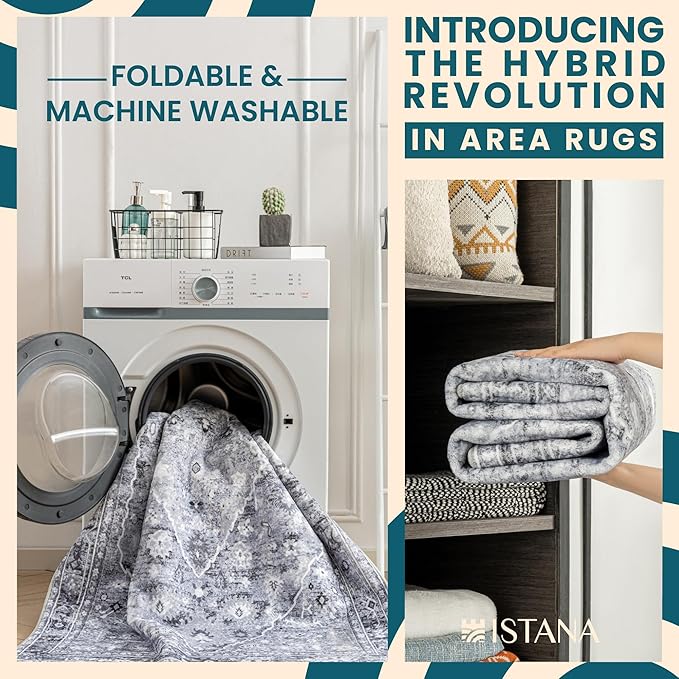 Istana 3x5 Area Rug - Grey Modern Rugs for Living Room 3x5 - Foldable Rugs for Bedroom/Living Room Rug - Stain Resistant Washable Rug - Eco-Friendly Small Area Rugs