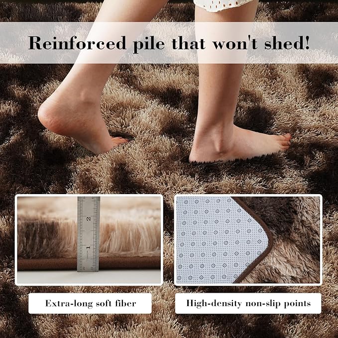 Fluffy Rug Shaggy Area Rug, Mottling Brown 4x6 Area Rugs for Bedroom, Small Bedside Rug, Soft Fluffy Shaggy Entryway Throw Rugs for Living Room Bedroom Kids Room Home Decor