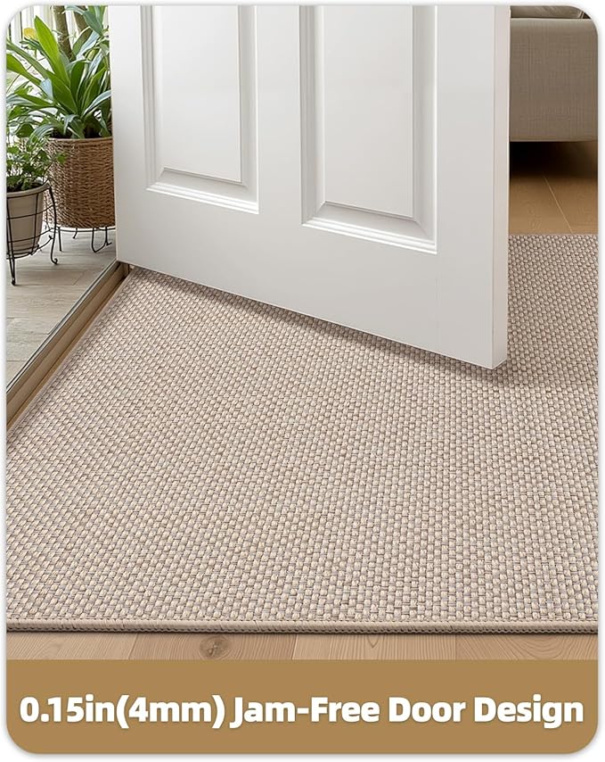 Color&Geometry Ultra-Thin Indoor Door Mat, 27"x59" Low-Profile Non-Slip Entryway Rug with Modern Geometric Texture, Washable Doormat for Entrance, Front Doors, Khaki (Rolled-up NO Creases)