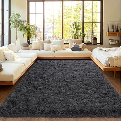 Upgrade Non-Slip Plush Rugs for Living Room, Soft Shaggy Carpets for Living Room, Fuzzy Rugs for Kids' Room, Perfect Decor for Modern Home Charcoal 8x10 Feet