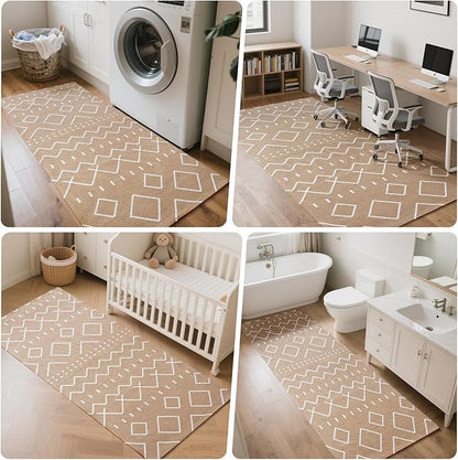 Hallway Runner Rug 2x6, Washable Kitchen Runners Non Slip, Ultra Thin Entryway Floor Mat Fit Under Door, Soft Low Pile Cotton Boho Carpet for Laundry Outdoor Bedroom