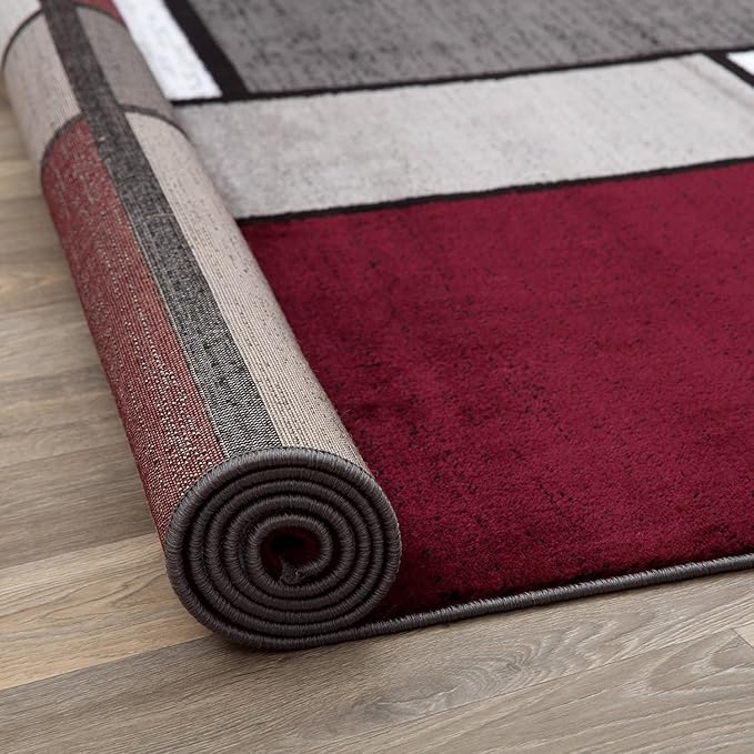 Rugshop Modern Geometric Boxes Red Area Rug, Fade-Resistant Carpet for Living Room, Bedroom, or Family Room, 7'10" x 10'2"