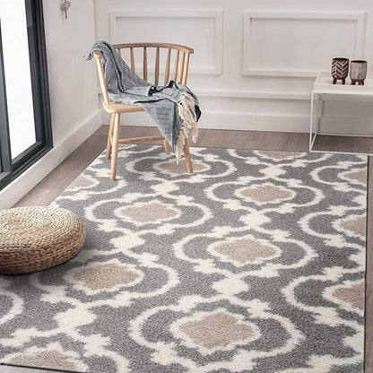 Rugshop Cozy Moroccan Trellis Indoor Shag Area Rug 6'6"X 9' Gray/Cream