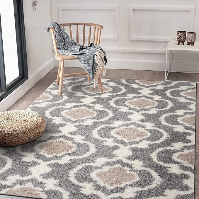 Rugshop Cozy Moroccan Trellis Gray/Cream 3'3" X 5' Indoor Shag Area Rug