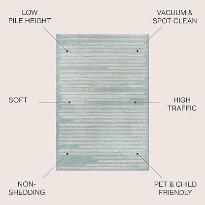 JONATHAN Y Khalil Modern Berber Stripe Turquoise/Cream Indoor Area Rug, 3x5, Contemporary, Bohemian, Easy-Cleaning for Living Room, Bedroom, Kitchen, Pet Friendly, Non-Shedding (MOH207D-3)